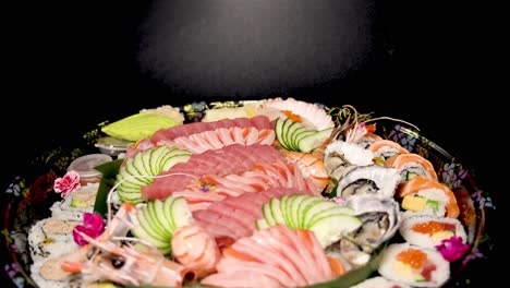 rotating display of a diverse sushi selection