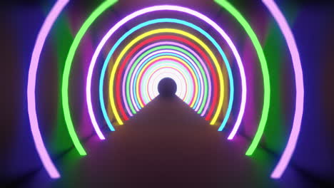 animation of multicoloured neon light circles flickering on black background