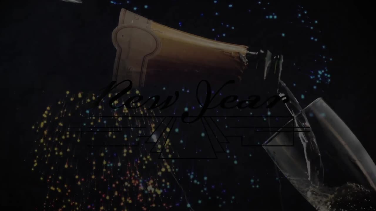 ⁇ 페인 한 잔 과 불꽃놀이 의 폭발 에 대한 행복 한 새해 인사 의 애니메이션
