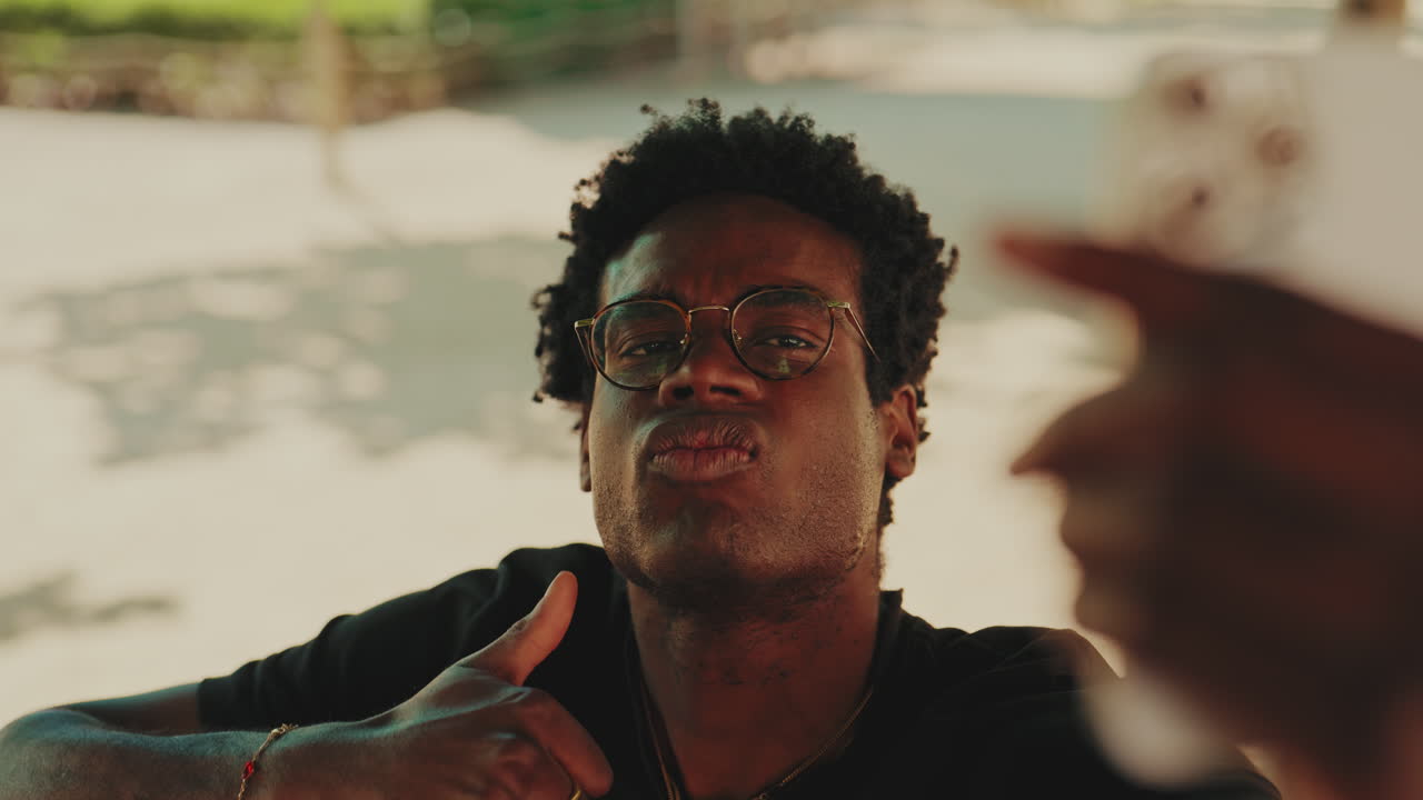 Expressive Young African American Man Posing for a Selfie