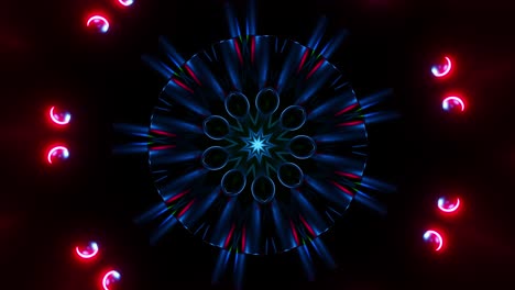 diseño de luz circular con luces azules y rojas. caleidoscopio vj bucle