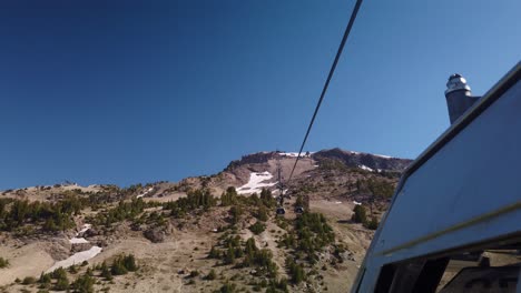 gimbal static shot from gondola looking backward as it descends down the mountain in mammoth, california