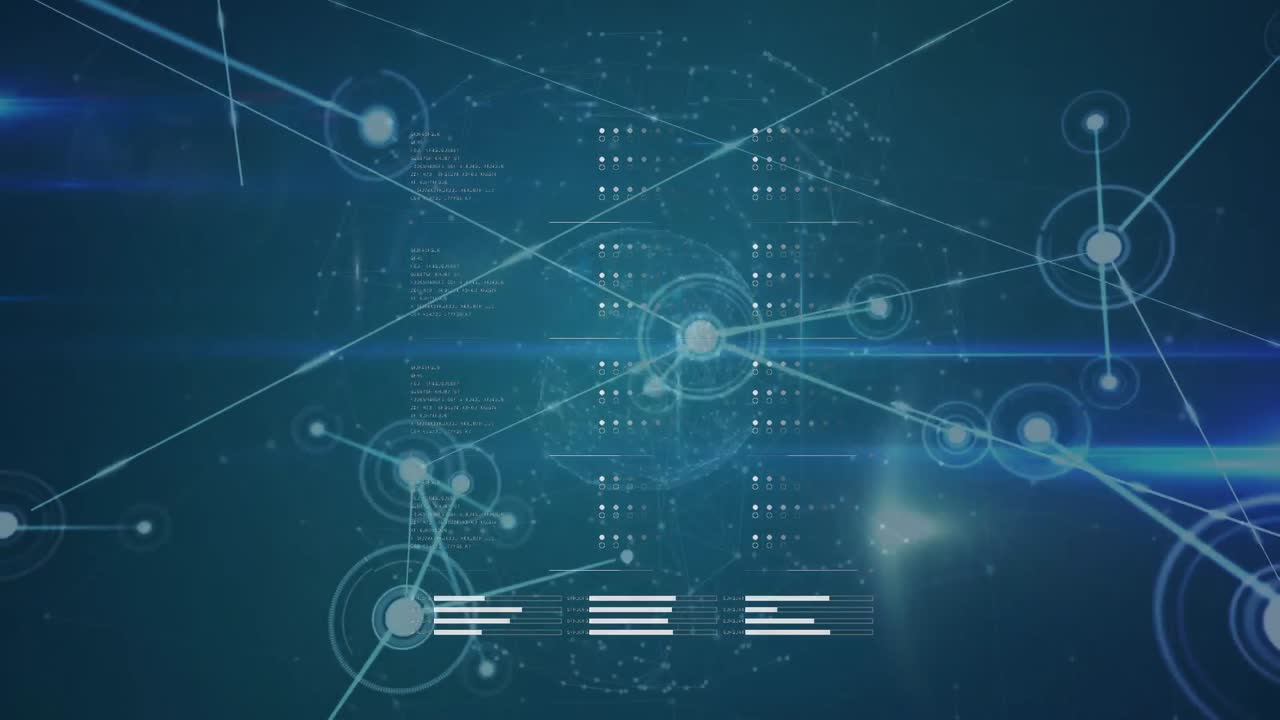 블랙 배경 위의 연결 네트워크와 데이터 처리의 애니메이션