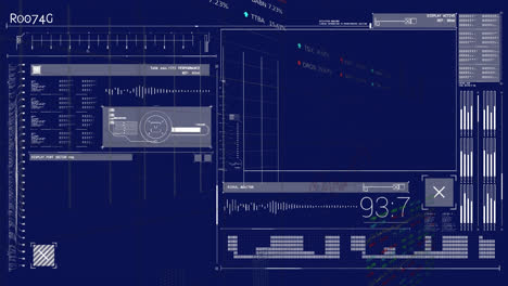 animación de la interfaz digital con datos y procesamiento de datos sobre fondo negro