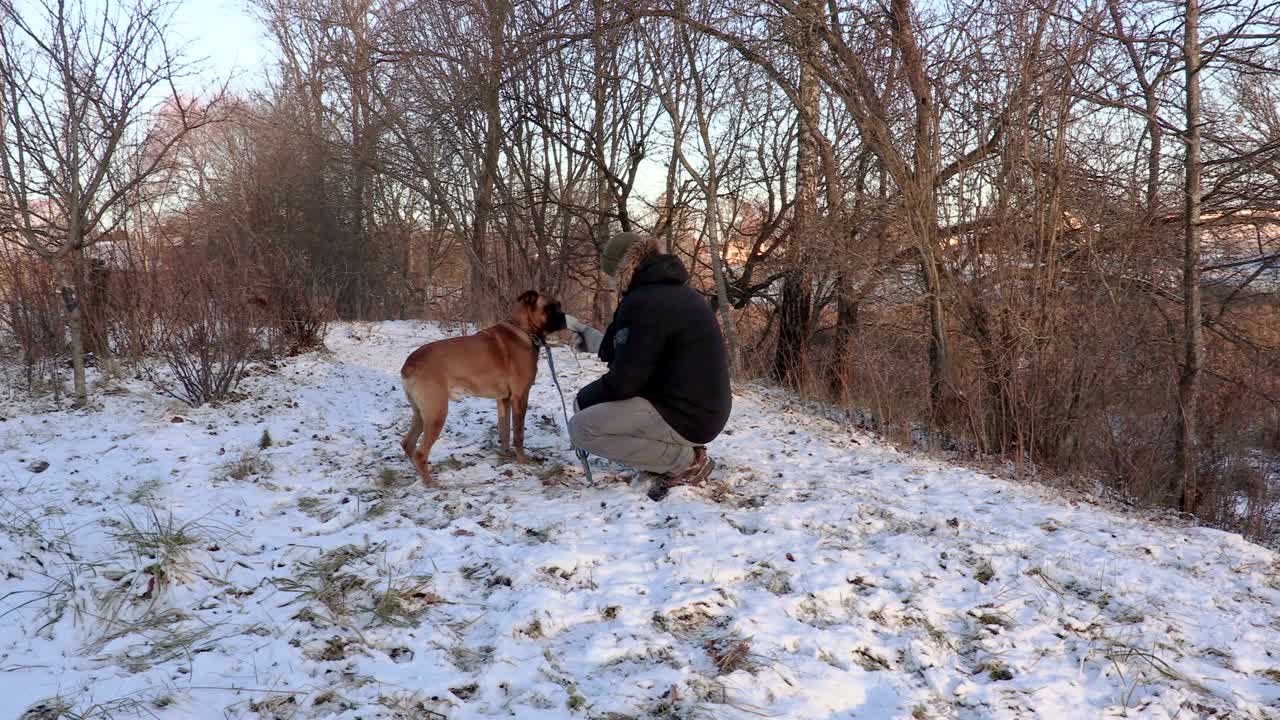 개 근처에 쿠키를 가진 남자