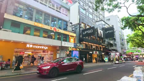 pedestrians and vehicles on a bustling street