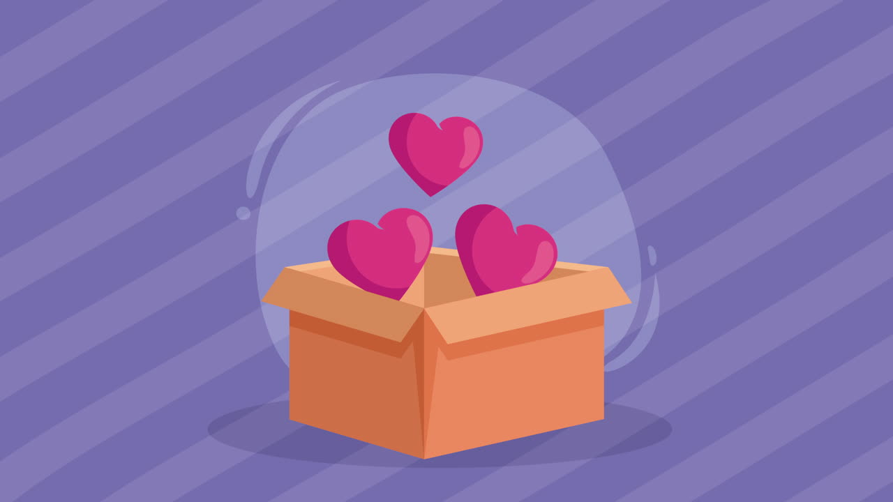 caja de donaciones de caridad con animación de corazones