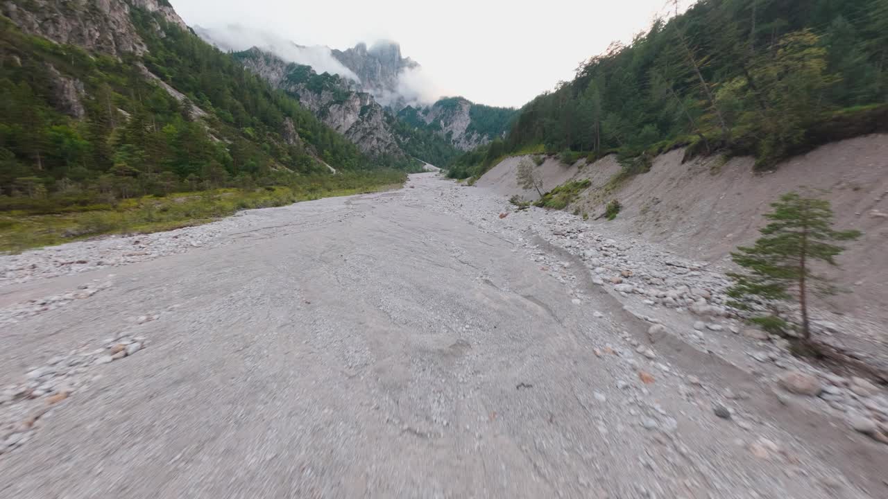 Drought and water shortage in alpine region, Austrian mountain landscape
