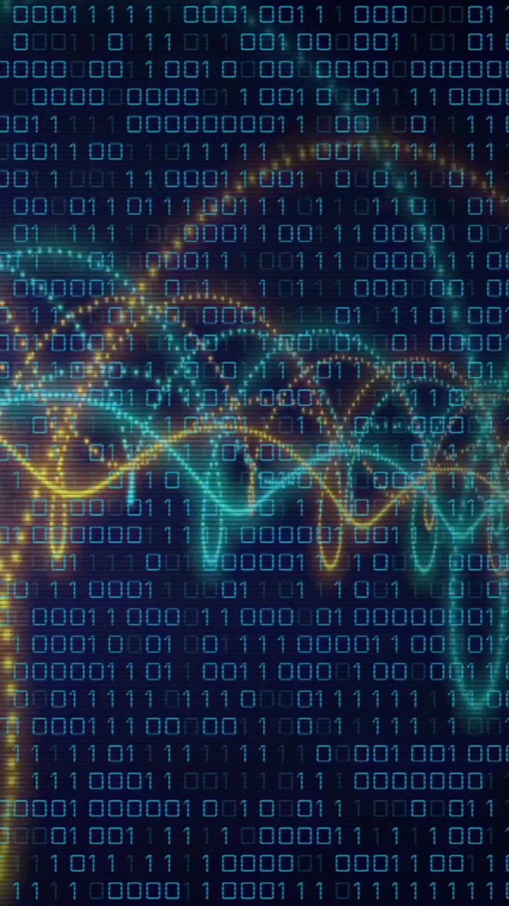 DNA strand and binary coding, scientific data processing animation