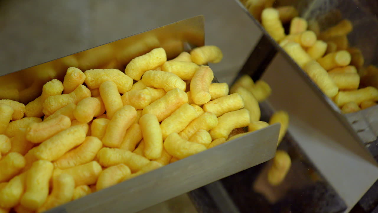 Corn Puffs on a Conveyor Belt