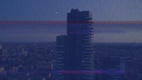 animation of interference over cityscape and blue sky