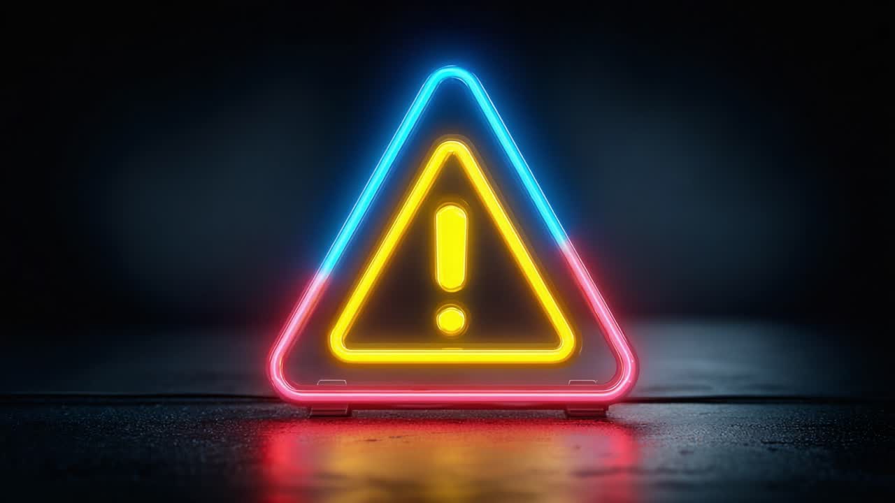 A Brightly Illuminated Neon Warning Sign: Capturing the Eye with Vibrant Colors and Dynamic Design, Perfect for Alerting and Grabbing Attention in Any Setting