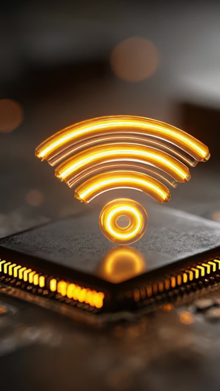 A Glowing Wi-Fi Symbol Overlaid on a Modern Microchip, Representing Connectivity and Technology Advancements in Digital Communication