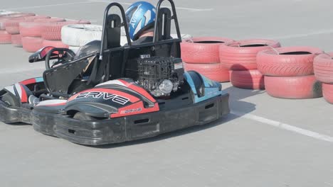 kyiv, ukraine - august 2021: a young man drives a go kart at circuit