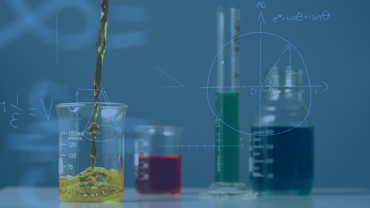 측정 컵에 대한 수학적 공식의 애니메이션