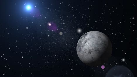un planeta gris con una luz brillante en el universo