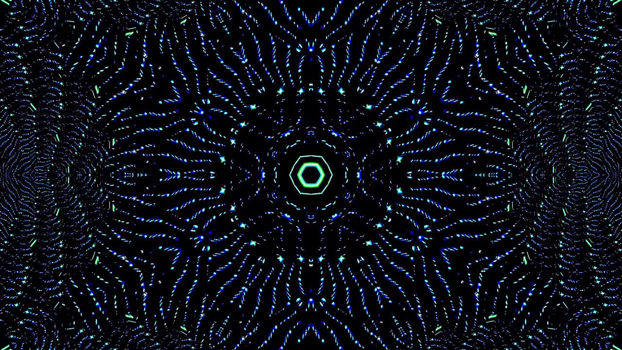 light wave abstract dots set blue color kaleidoscope black background