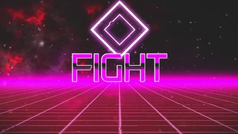 animation vintage video game screen with word fight written