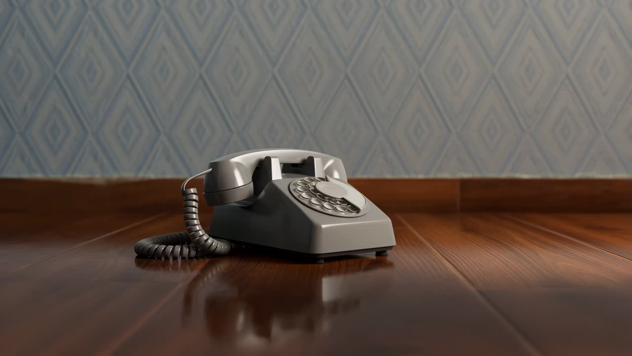 Vintage Rotary Telephone on a Wooden Floor