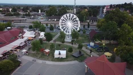 aerial view of lit ferris wheel