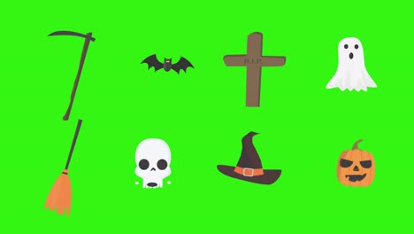 grupo de elementos gráficos de halloween animación pantalla verde clave de croma