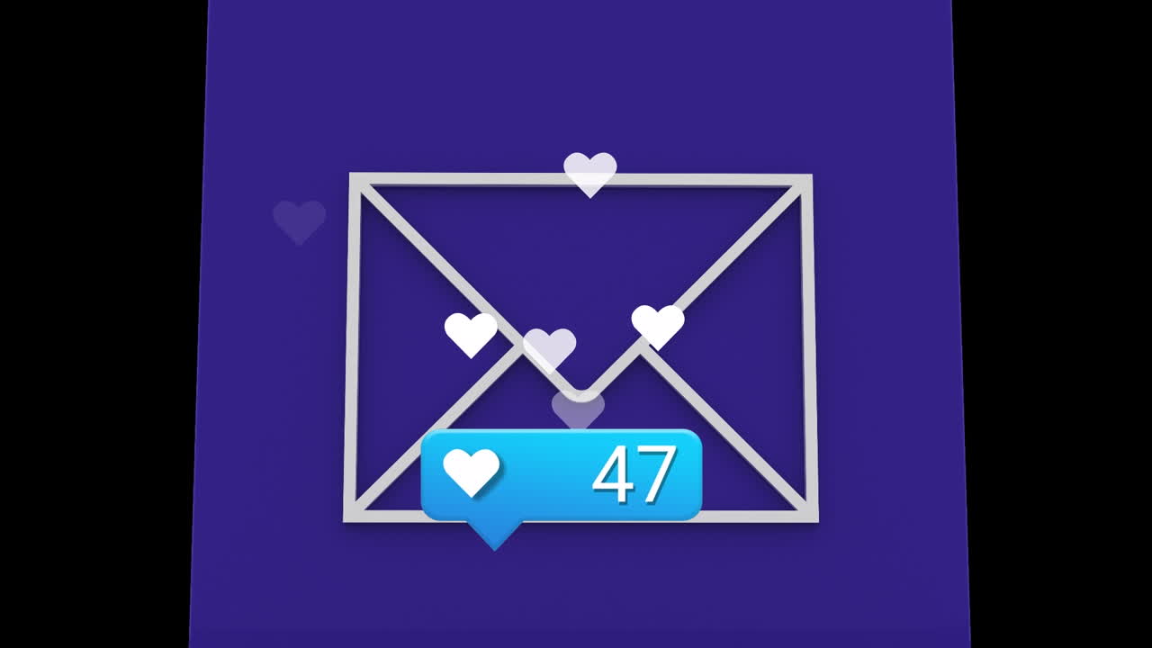 animación de los iconos de los sobres y los medios de comunicación en fondo negro