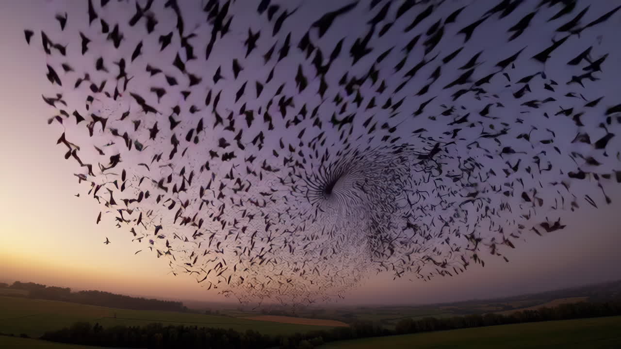 Birds in Murmuration at Sunset