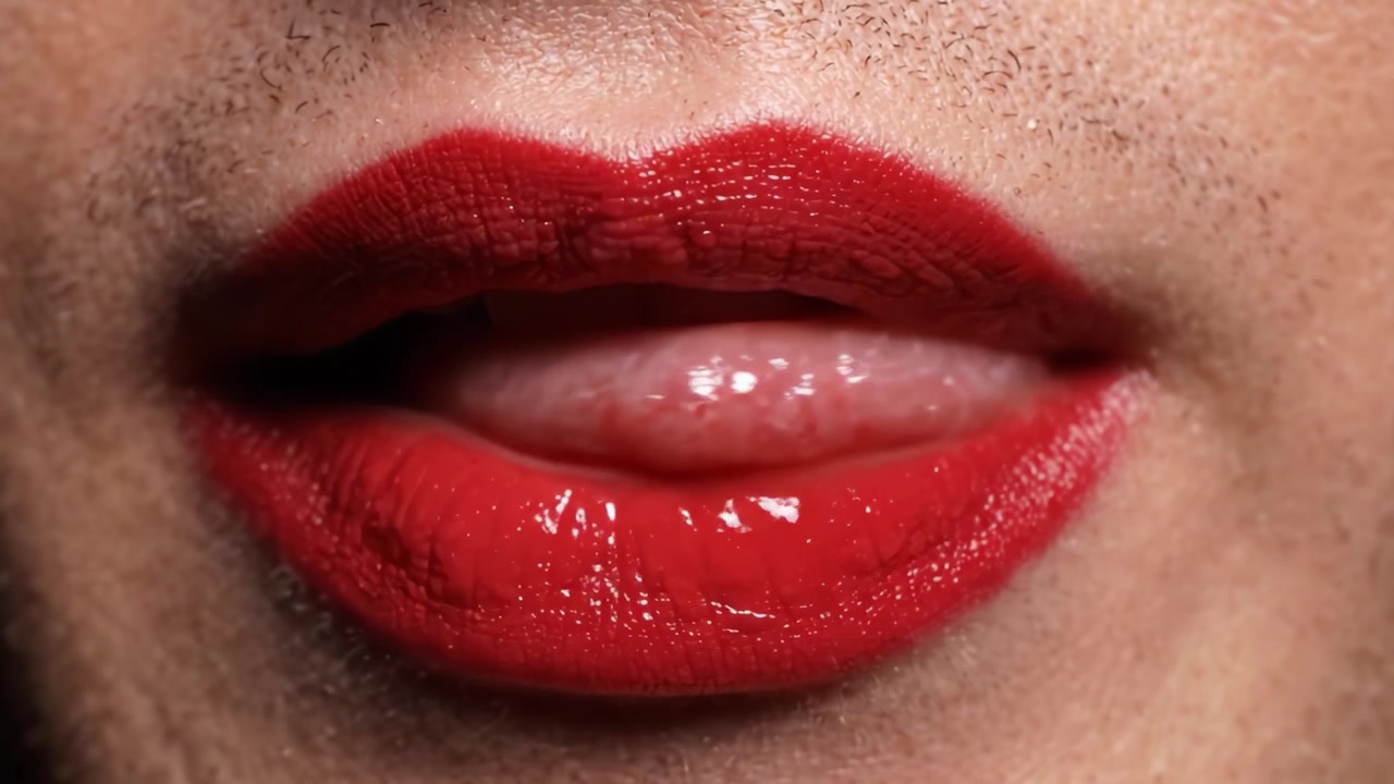 Close-up of Glossy Red Lips Captured in Two Different Frames, Highlighting the Smooth Texture and Vibrant Color for a Striking Visual Impact