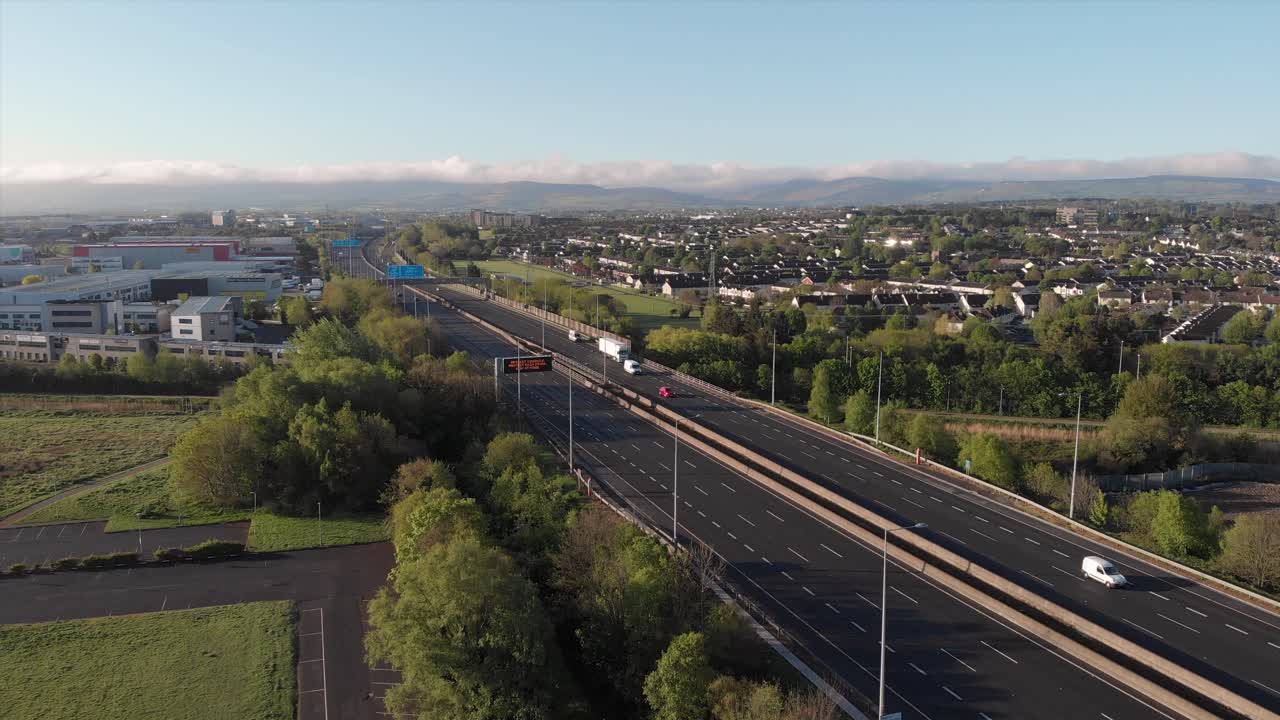 Motorway route road empty during lockdown Dublin aerial