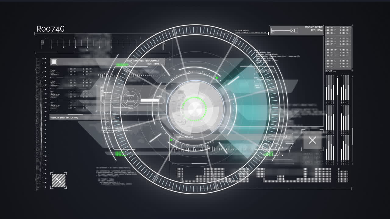 animación de escaneos y procesamiento de datos a través de una pantalla digital