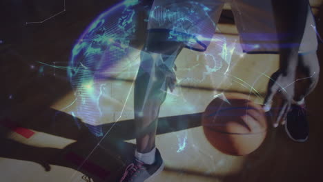 animación de la red de conexiones sobre el jugador de baloncesto afroamericano