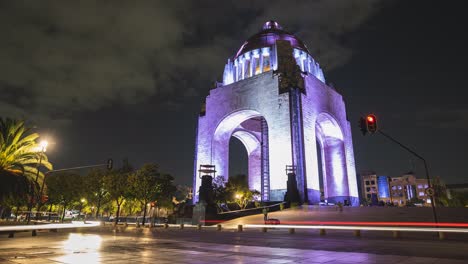 Timelapse-of-Plaza-de-la-Republica,-Mexico-City,-during-night-time