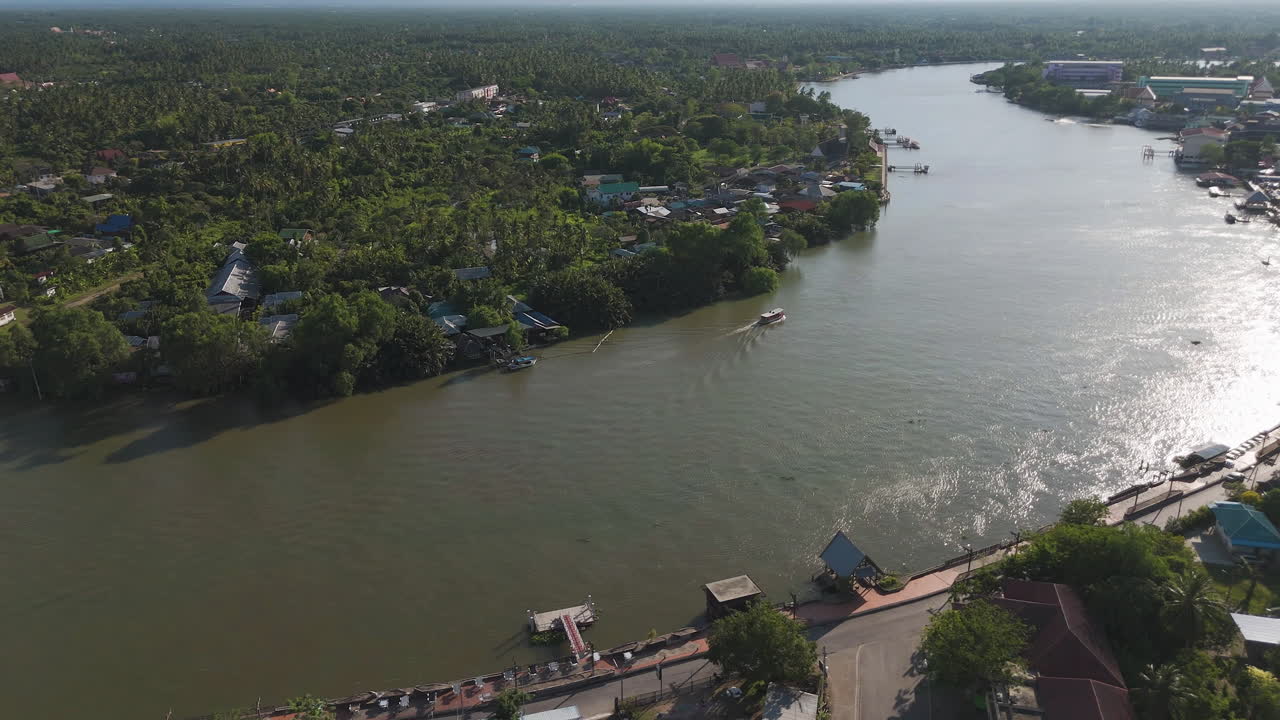 Mae Klong Riverways Near Ban Prok, Amphawa District, Samut Songkhram, Thailand. Aerial Drone Shot