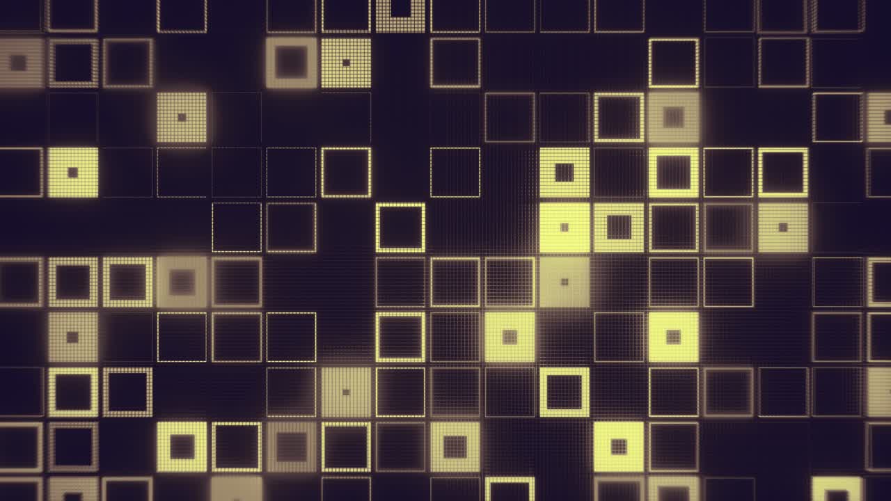 Abstract Digital Grid of Glowing Yellow Squares
