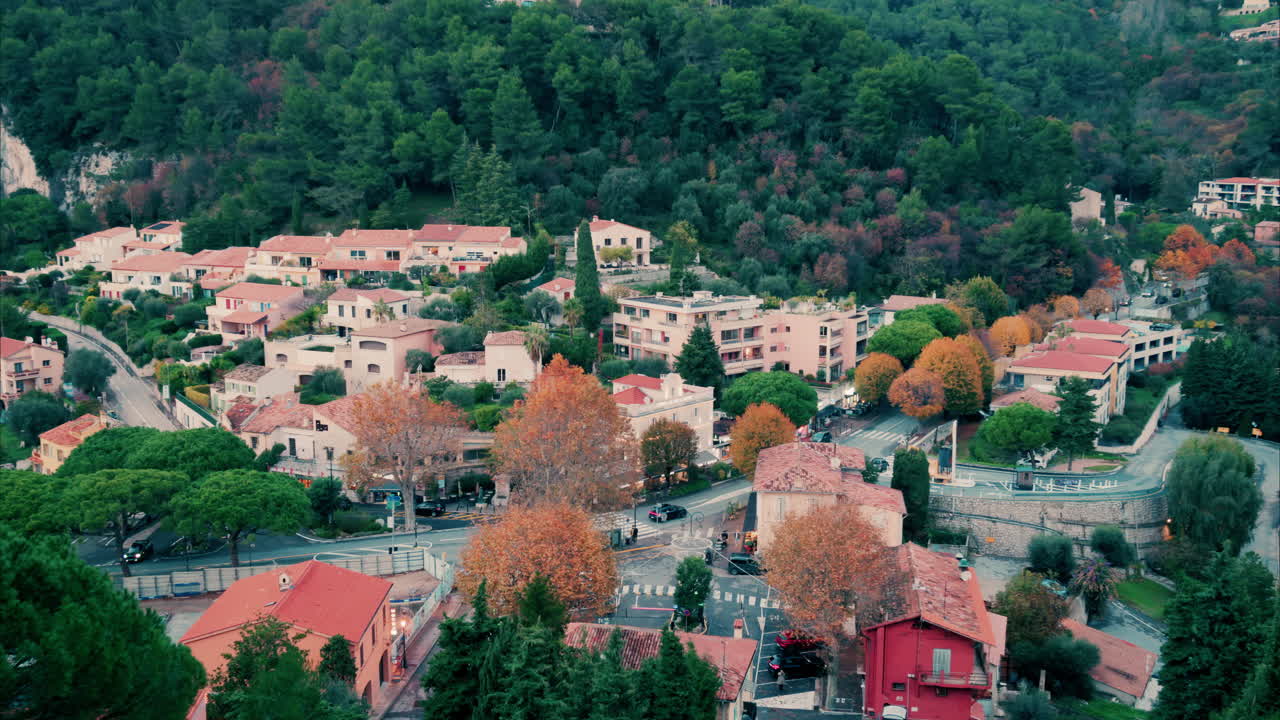 Aerial view of the Eze seaside commune in the Alpes-Maritimes in Southeastern France