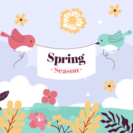 spring season illustration with birds and flowers