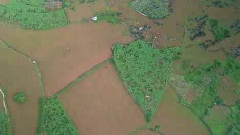 Plantaciones-De-Cultivos-Cubiertos-De-Retazos-Y-Arrozales-En-Terrazas-Que-Rodean-Una-Exuberante-Vegetación-En-Colinas-Kársticas-En-El-Norte-De-Vietnam