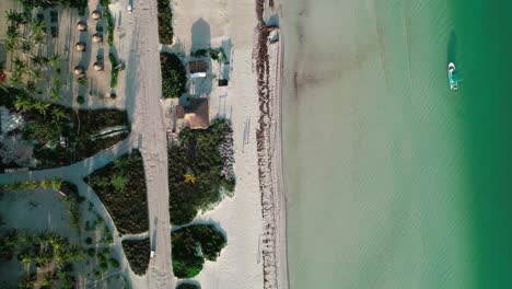 Calm-Playa-Holbox-shore-with-white-sand-beach-in-Mexico-Yucatan,-aerial