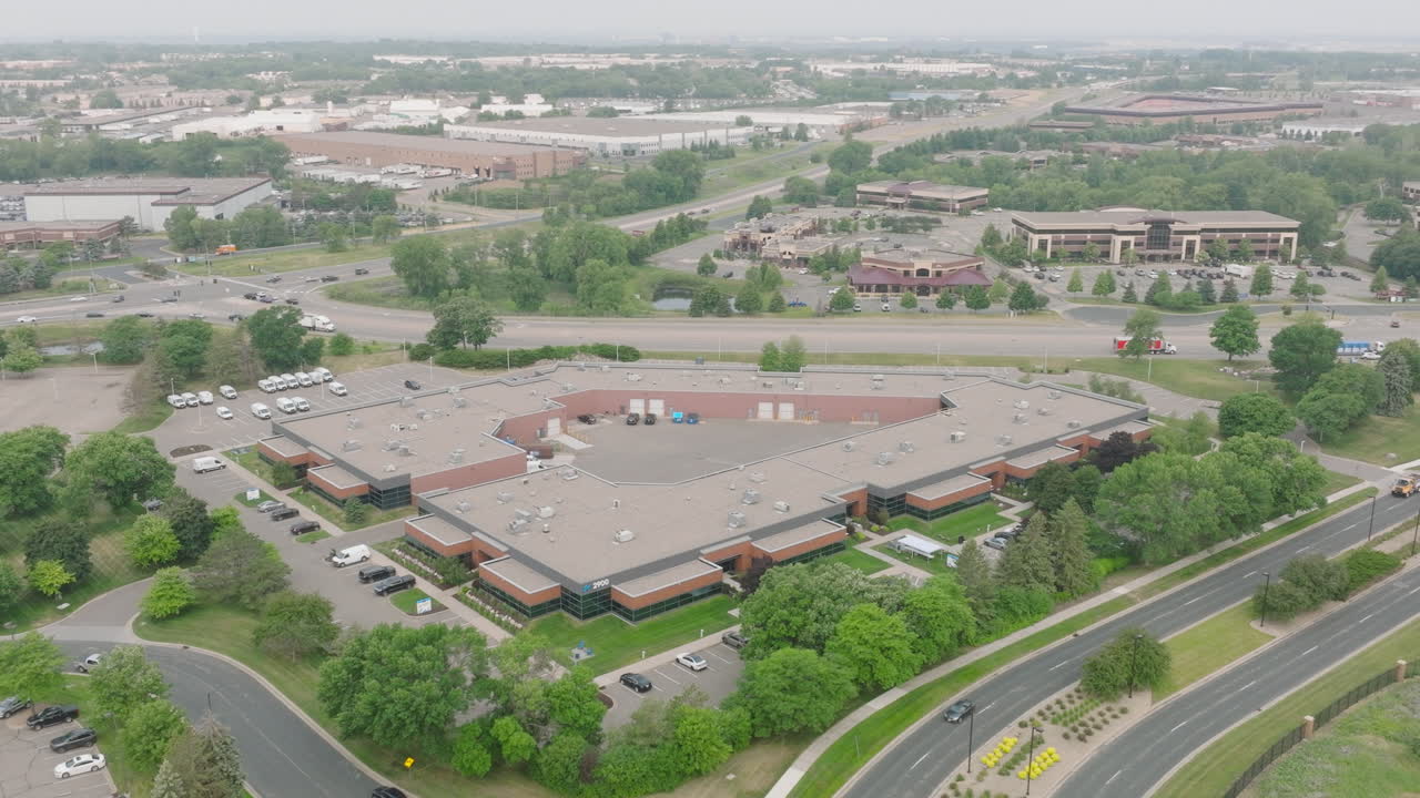 Aerial View of Sprawling Low-Storied Office Building in North America