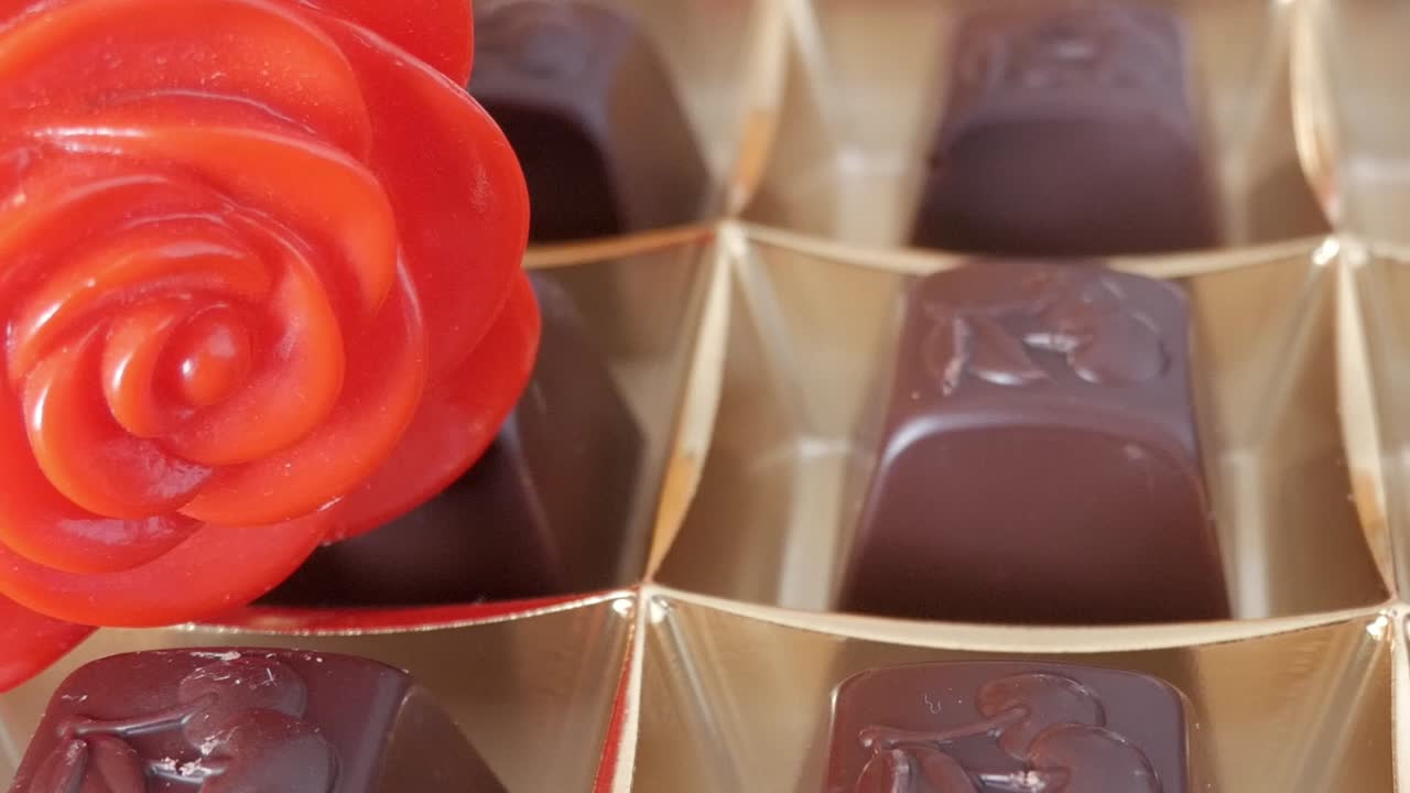 Plastic red rose and chocolate box for Valentine's Day with a sweet and romantic mood