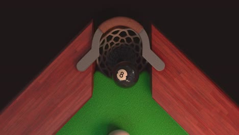 billiard table from above blow on a black ball 8 it flies into the hole in slow motion