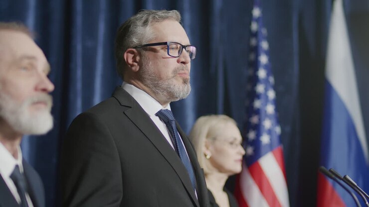 US Political Leader Making Public Announcement during Press Conference