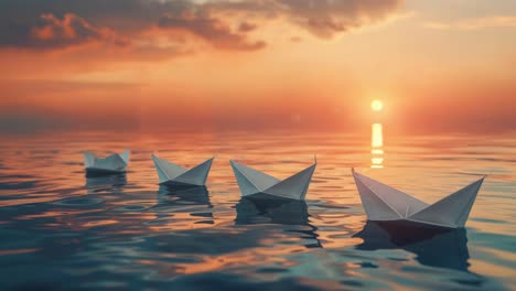paper boats on the sunset sea