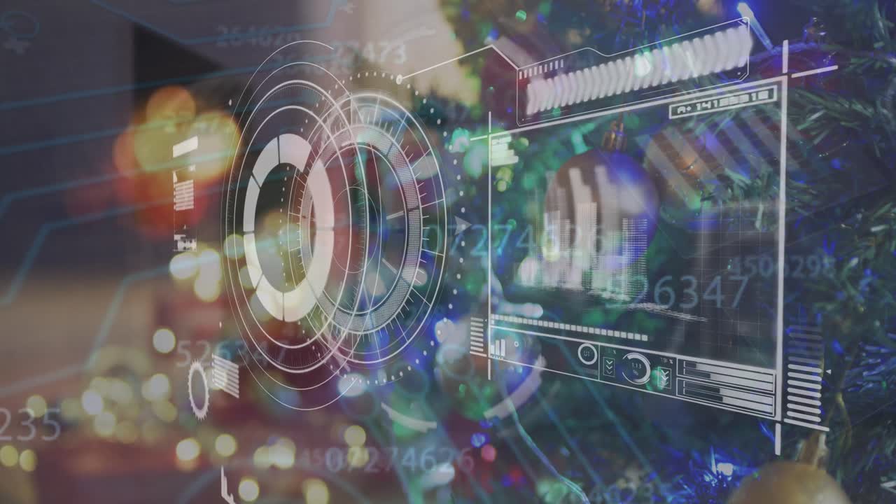 데이터 처리 및 처리 서클의 애니메이션 크리스마스 장식