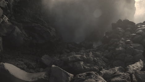 powerful waves crashing against rocks
