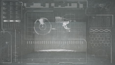animación de estadísticas y procesamiento de datos sobre un fondo gris