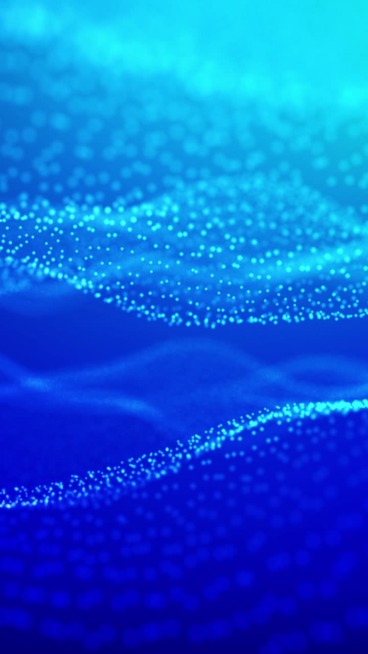 디지털 파란색 파동 입자와 보케와 함께 빛, 수직 루프 비디오