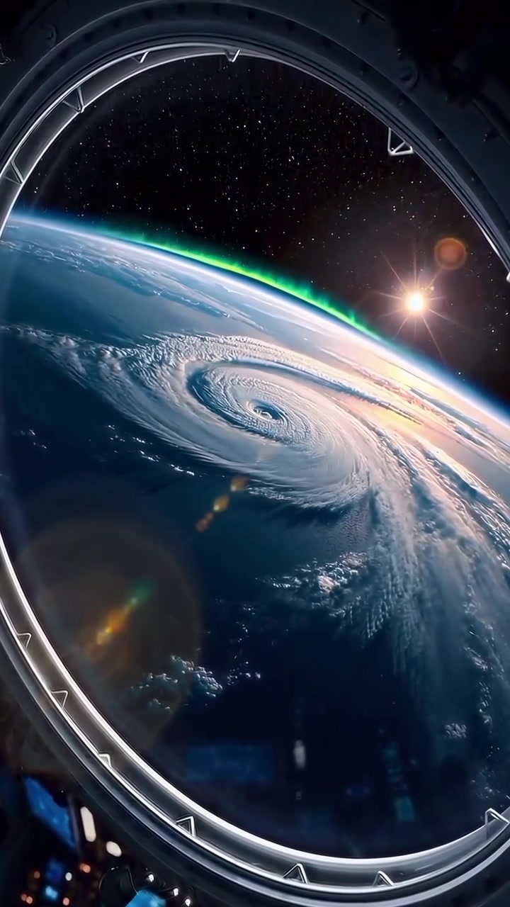 Stunning View of Earth from Space with Hurricane and Aurora