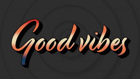 animación de texto de buenas vibraciones en naranja degradado sobre círculos grises pulsantes