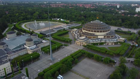 wrocław's centennial hall and multimedia fountain from above - poland